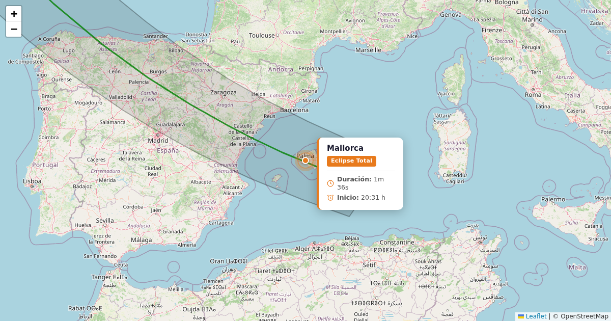 Mapa del eclipse solar 2026 - mallorca