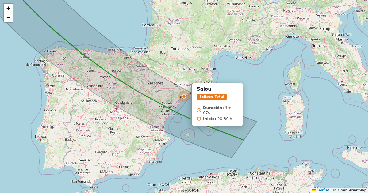 Mapa del eclipse solar 2026 - salou